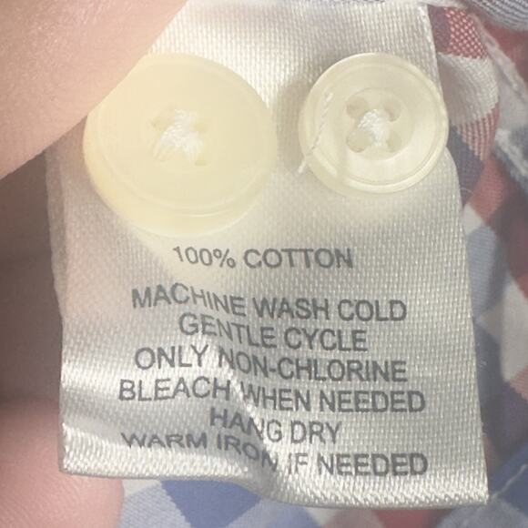 Untuckit Men’s Medium Slim Fit Shirt Red White Blue Check Button Down Cotton - Picture 8 of 9